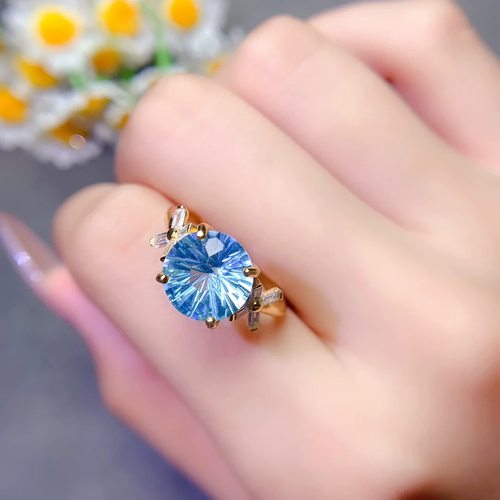 天空烟花切托帕石戒指，高级感s925银精工镶嵌 尺寸圆10补水水属 - 图1