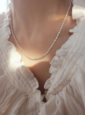 天然野生珍珠碎银子女手工锁骨链