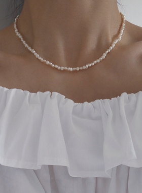 手工定制极细巴洛克珍珠女锁骨链