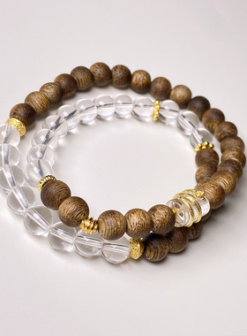 唯绕原创天然白水晶手串沉香手链奇楠7A级净体双圈蛇年女国风礼物