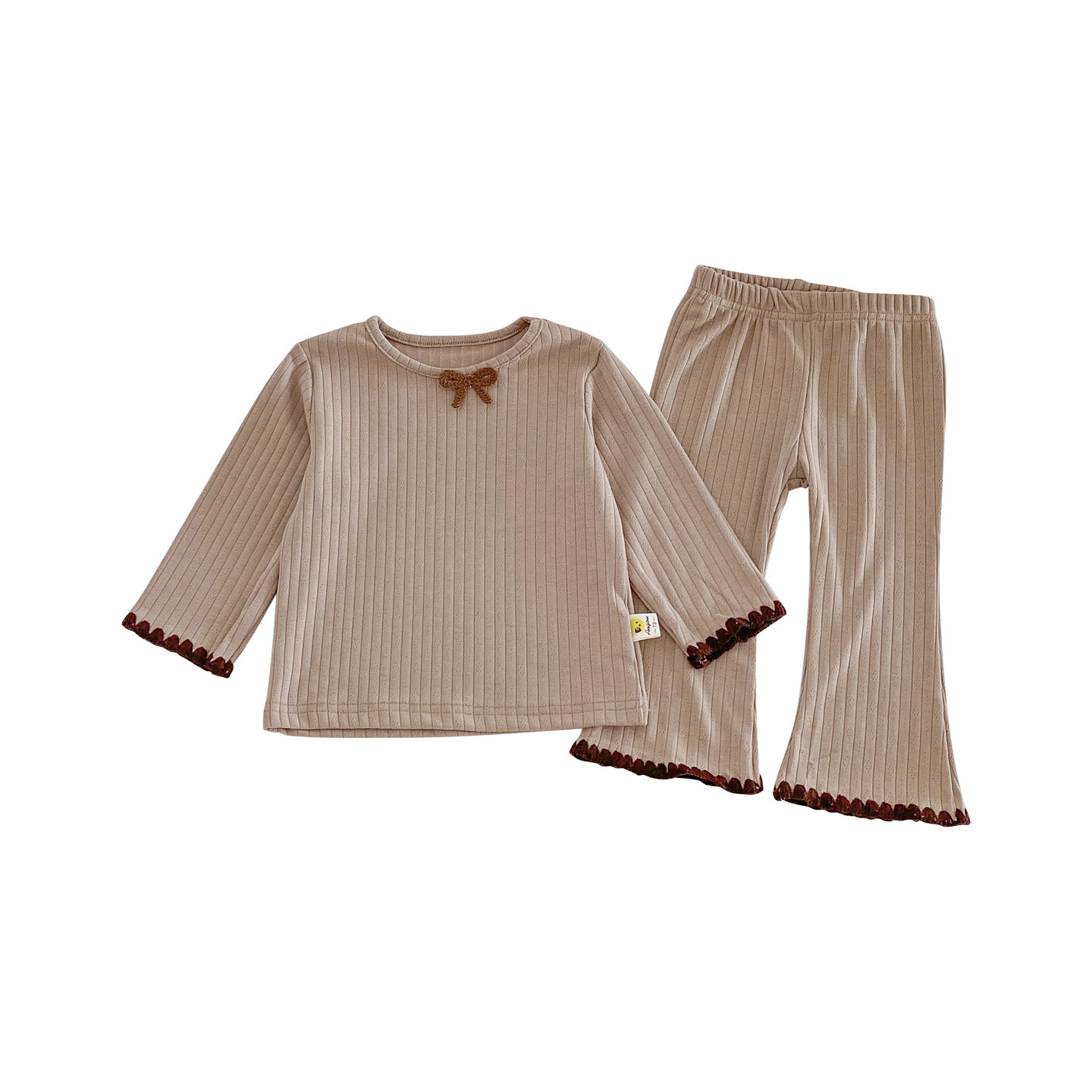 2025秋季新品女宝蝴蝶结长袖家居服套装婴幼儿打底衫喇叭裤两件套,淘宝优惠券,粉丝福利购,淘宝优惠卷