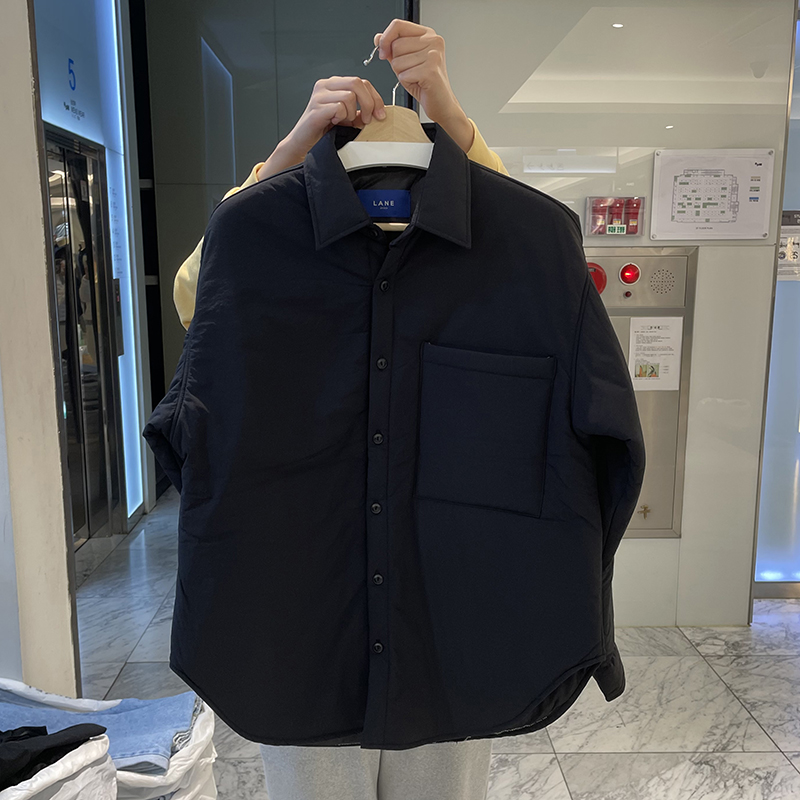 韩国代购东大门LANE冬季休闲夹克男女同款纯色衬衫形宽松夹棉外套 - 图1