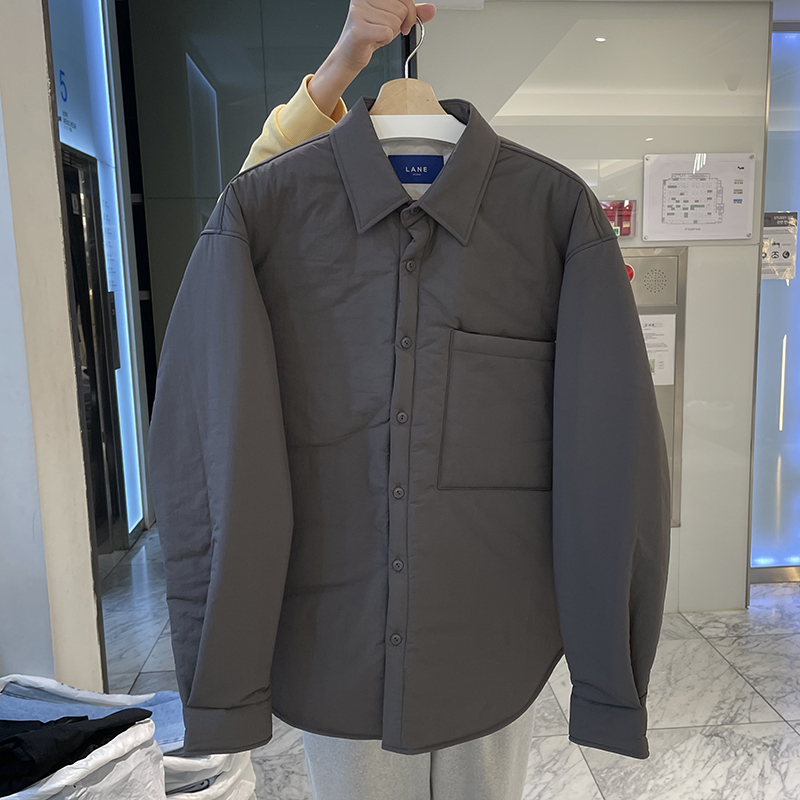 韩国代购东大门LANE冬季休闲夹克男女同款纯色衬衫形宽松夹棉外套 - 图2