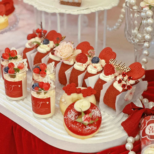 中式订婚宴甜品台装饰wedding吊牌布丁杯绑带双喜推推乐贴纸插件 - 图2