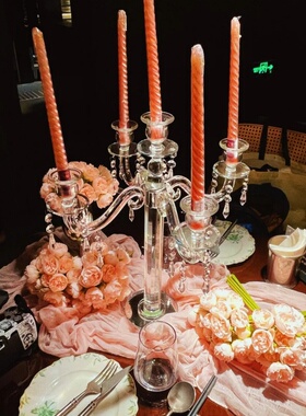 生日仪式感餐桌桌面布置烛台浪漫情人节水晶烛台创意装饰烛台摆件