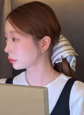 【超大方巾肠圈】韩国欧尼条纹布艺气质低马尾格子发饰黑色奶白女