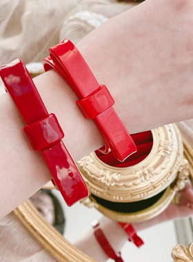 熙熙酱日本醋酸板材红色大蝴蝶结爱丽丝复古简约开口手镯网红手环