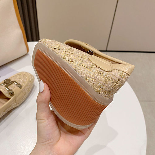 小香风新款方头平底单鞋法式一脚蹬瓢鞋大码女鞋超软晚晚风豆豆鞋 - 图2