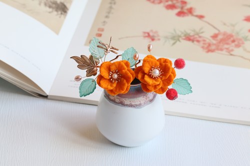 海棠花间原创手作 植绒花发钗发簪汉服头饰发冠旗袍古风古装配饰 - 图0