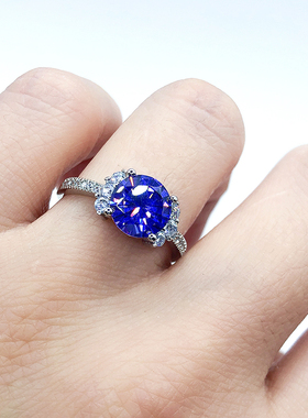 莫桑彩宝紫宝石戒指轻奢