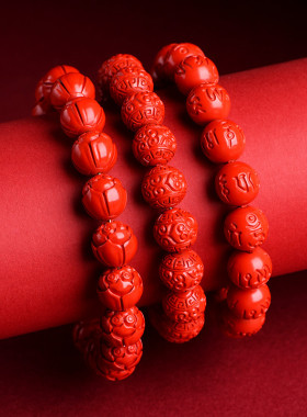 天然原矿朱砂高含量紫金砂六字真言莲花手串紫砂回罗纹珠手链