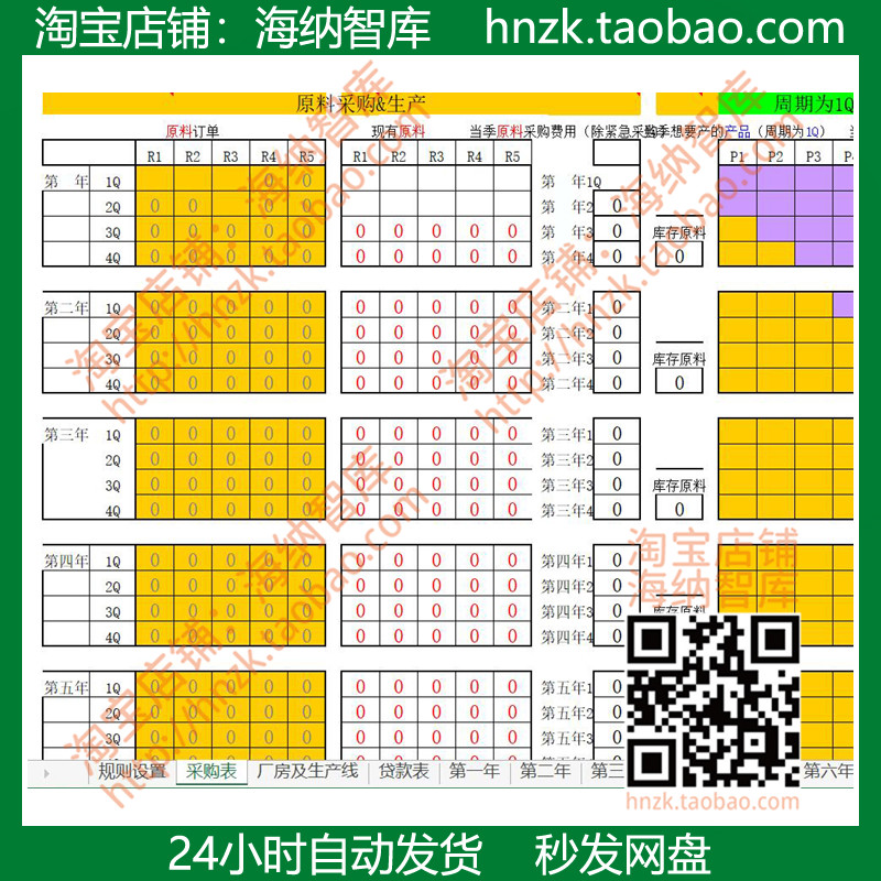 ERP沙盘模拟经营自动计算excel表格商战预算生产线企业资源计划 - 图0