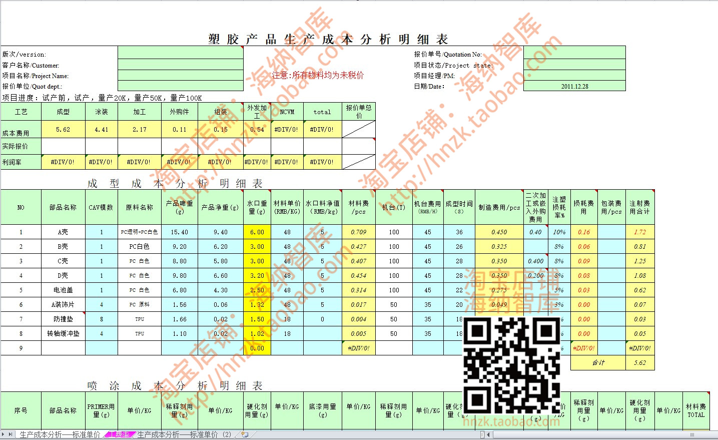 产品生产成本核算表格分析表计算表预算表模板数据食堂服装餐饮-图2