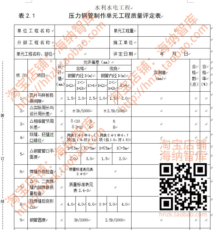 水利水电工程表格填写范例验收评定表监理规范文档资料测量计算-图1