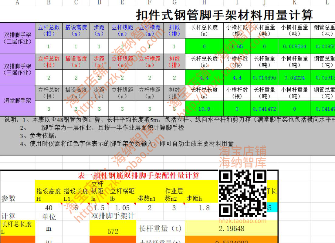 盘扣脚手架计算excel表格工程量材料速算扣件式钢管梁板模板用量 - 图0