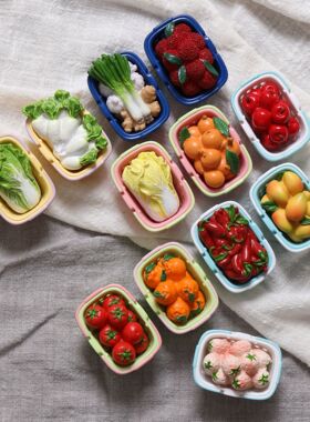 兔鸭仿真镂空采摘篮子水果蔬菜3D立体冰箱贴装饰食玩大白菜葱姜蒜