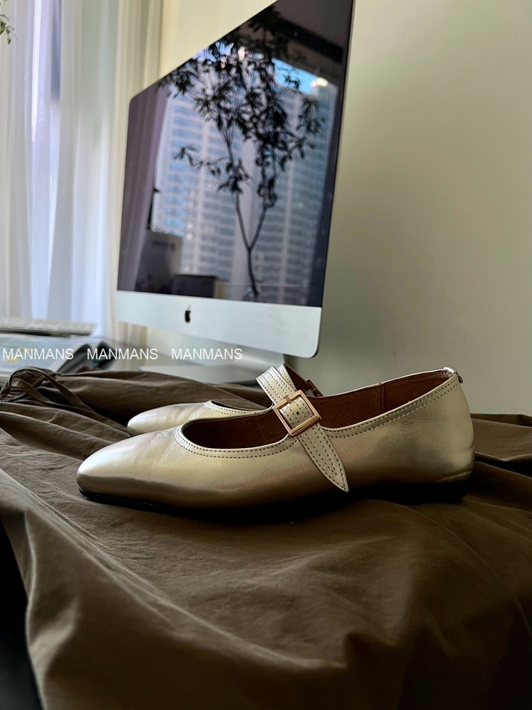 MANMANS漂亮淡金色 复古玛丽珍平底鞋韩国2022年一字扣方头单鞋女,淘宝优惠券,粉丝福利购,淘宝优惠卷