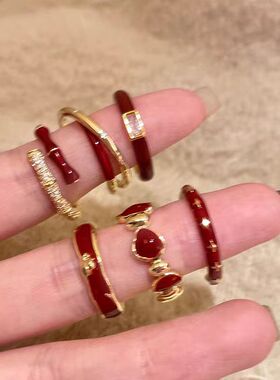 安可拉红色滴釉开口戒指显白