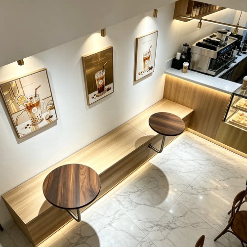 现代奶茶饮品店蛋糕店咖啡厅网红款壁装小圆桌靠墙壁挂桌卡座桌子 - 图1