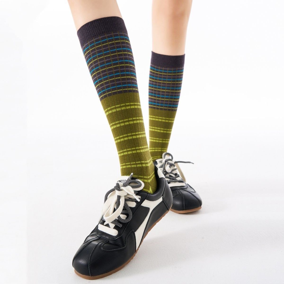 格纹小腿袜子女士时尚美腿显瘦撞色长筒袜配长靴堆堆袜早秋及膝袜,淘宝优惠券,粉丝福利购,淘宝优惠卷