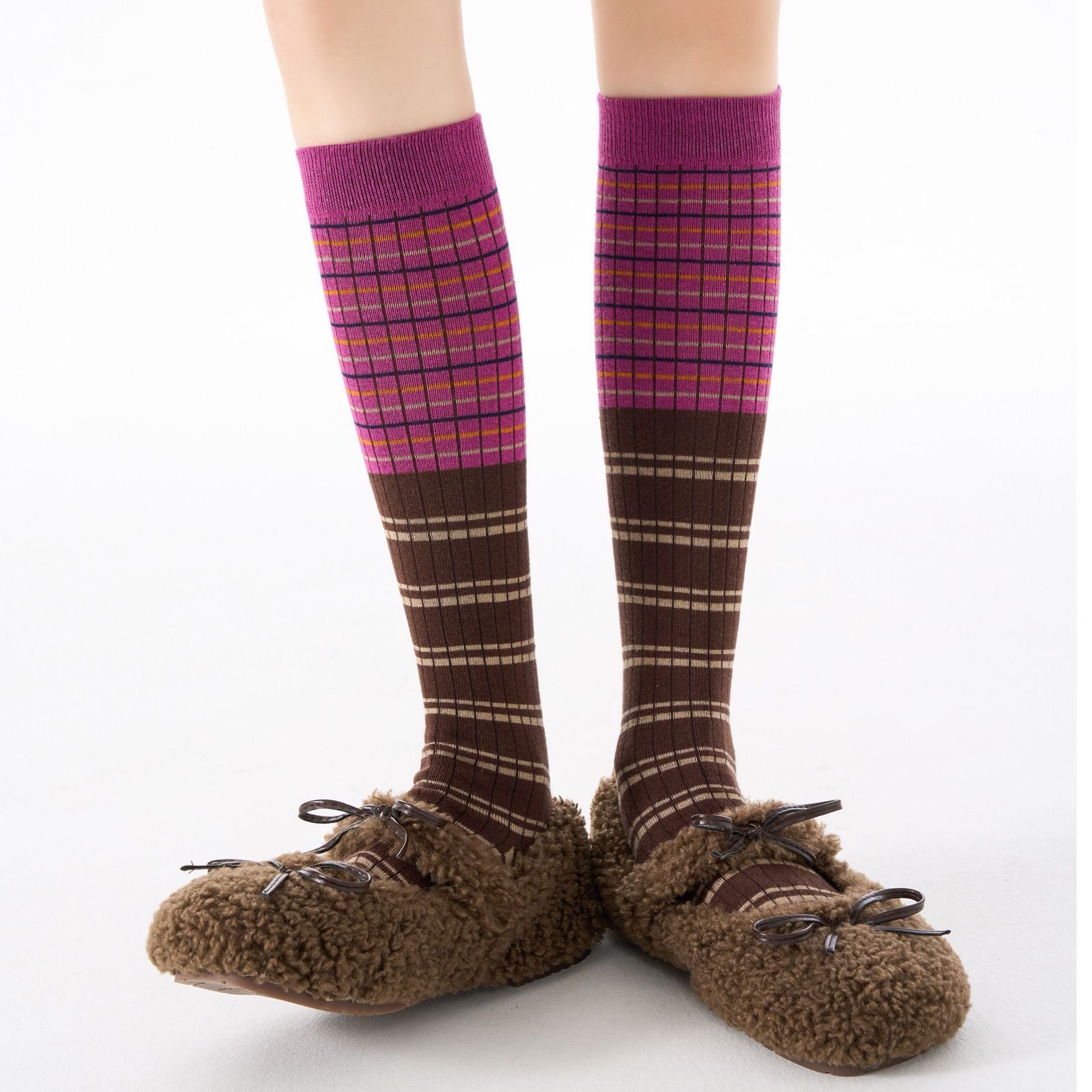 格纹小腿袜子女士时尚美腿显瘦撞色长筒袜配长靴堆堆袜早秋及膝袜,淘宝优惠券,粉丝福利购,淘宝优惠卷