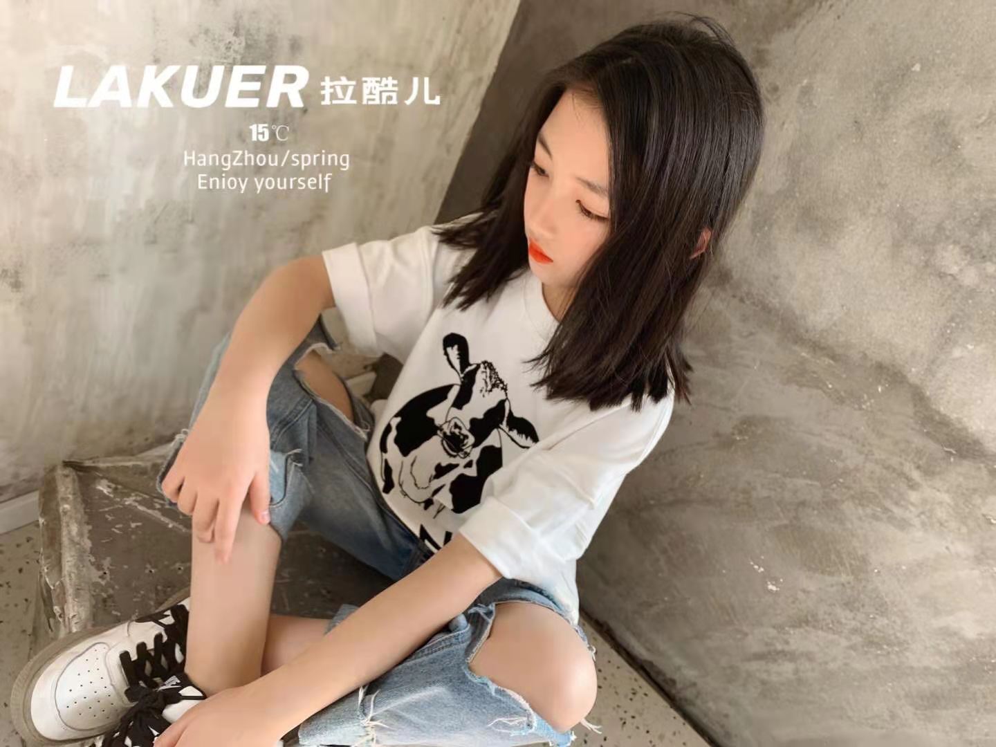 LAKUER拉酷儿波拉夏季韩国童装男女儿童短袖T恤宽松圆领BB-图1