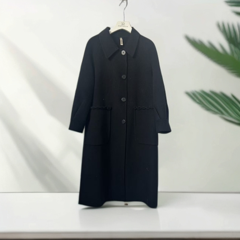 N607 秋冬款时尚高级宽松双面中长款羊毛呢大衣 - 图2