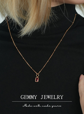 方形生辰石项链 S925银极简设计 日常百搭生日礼物