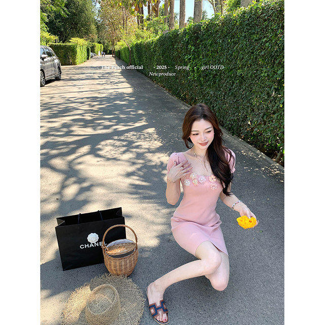 Thepeachofficial Xia Yuhuaxu puff sleeve knitted dress knitted top two-piece set for women