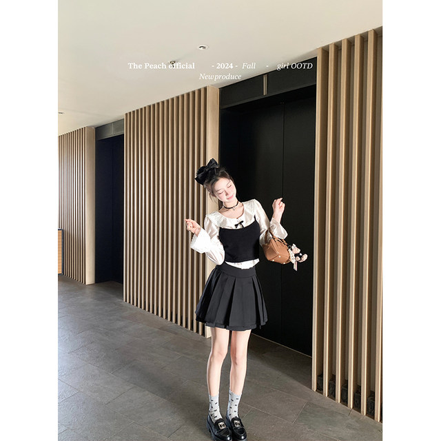 Minuet ແອວສູງສອງຊັ້ນ skirt pleated