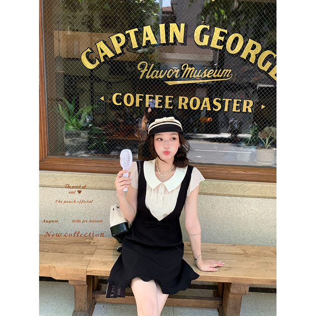 Doll collar top ມີ suspenders + ຊຸດ dress ແອວ