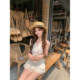 ຊຸດໂສ້ງຂາສັ້ນແອວສູງ sleeveless ຝຣັ່ງ lace patchwork
