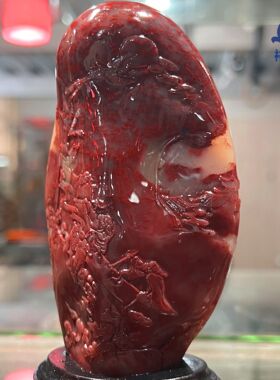 寿山石摆件精品石雕国石真品高山朱砂冻石松山会友珍品礼裕和轩D8