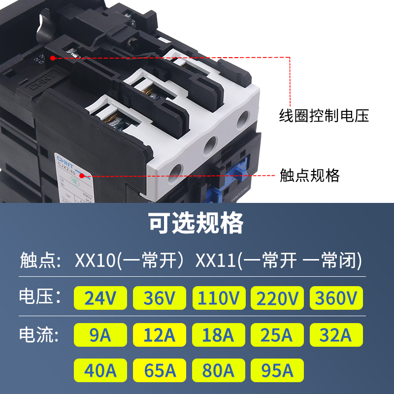 CHNT正泰电器CJX2-8011交流接触器80A安1开1闭单相AC220V三相380V-图0