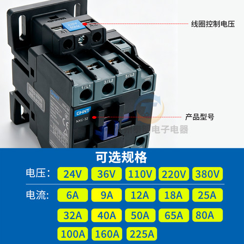 正泰昆仑380V交流接触器NXC-32 32A安1开1闭CJX2-3210 24电器220V - 图0