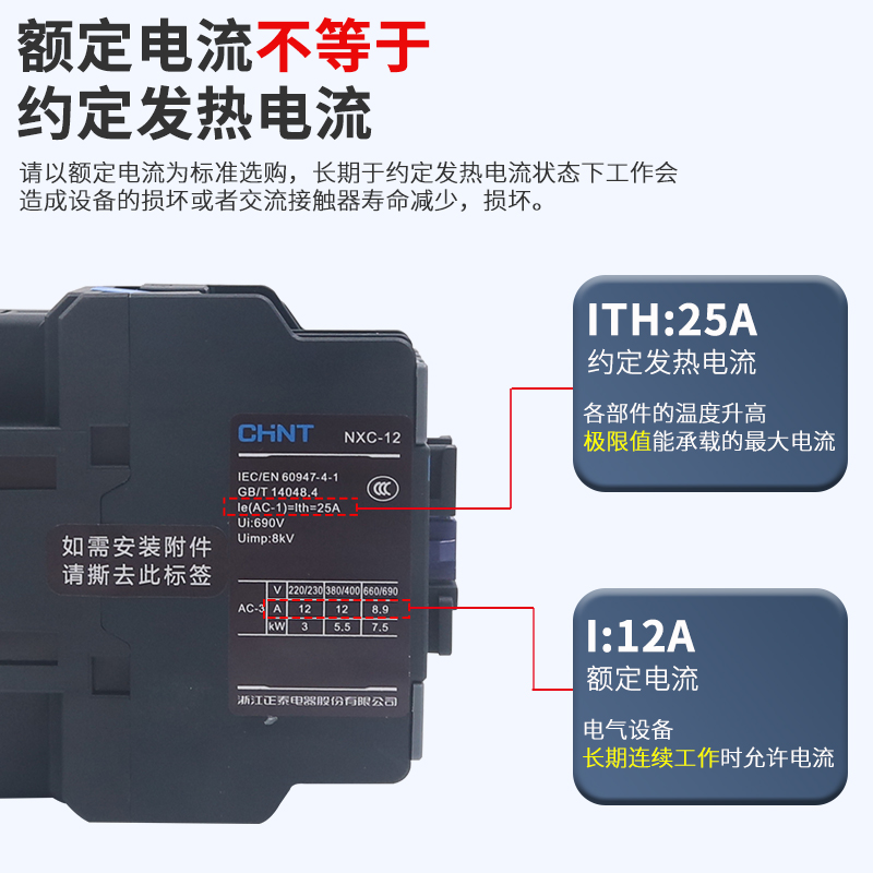 正泰12A昆仑交流接触器NXC-12 1开1闭替CJX2-1210 24伏220V 380V-图1