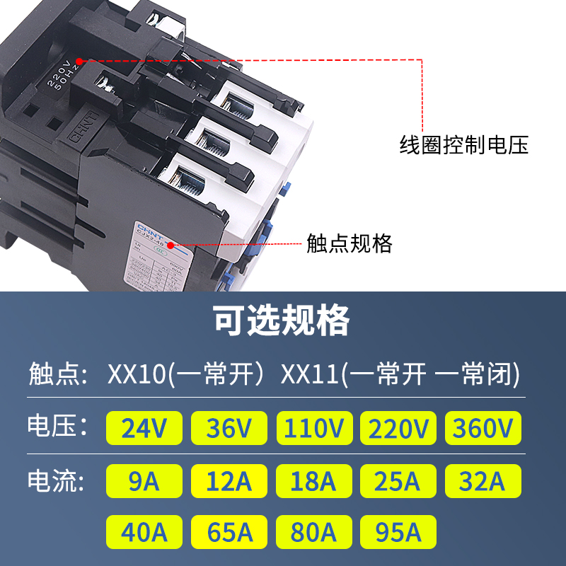 正泰交流380V 24V接触器CJX2-4011单相220V三相40A常开1常闭36V