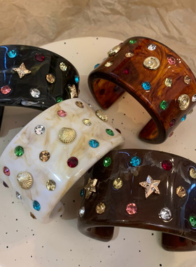 彩色镶钻树脂手镯女C形开口手环