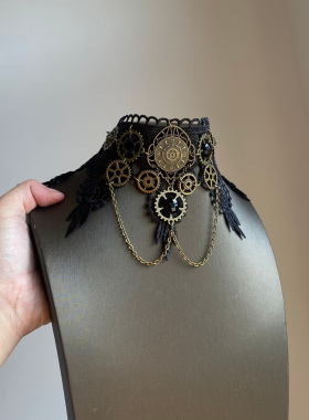 蒸汽朋克choker颈链蕾丝齿轮项链