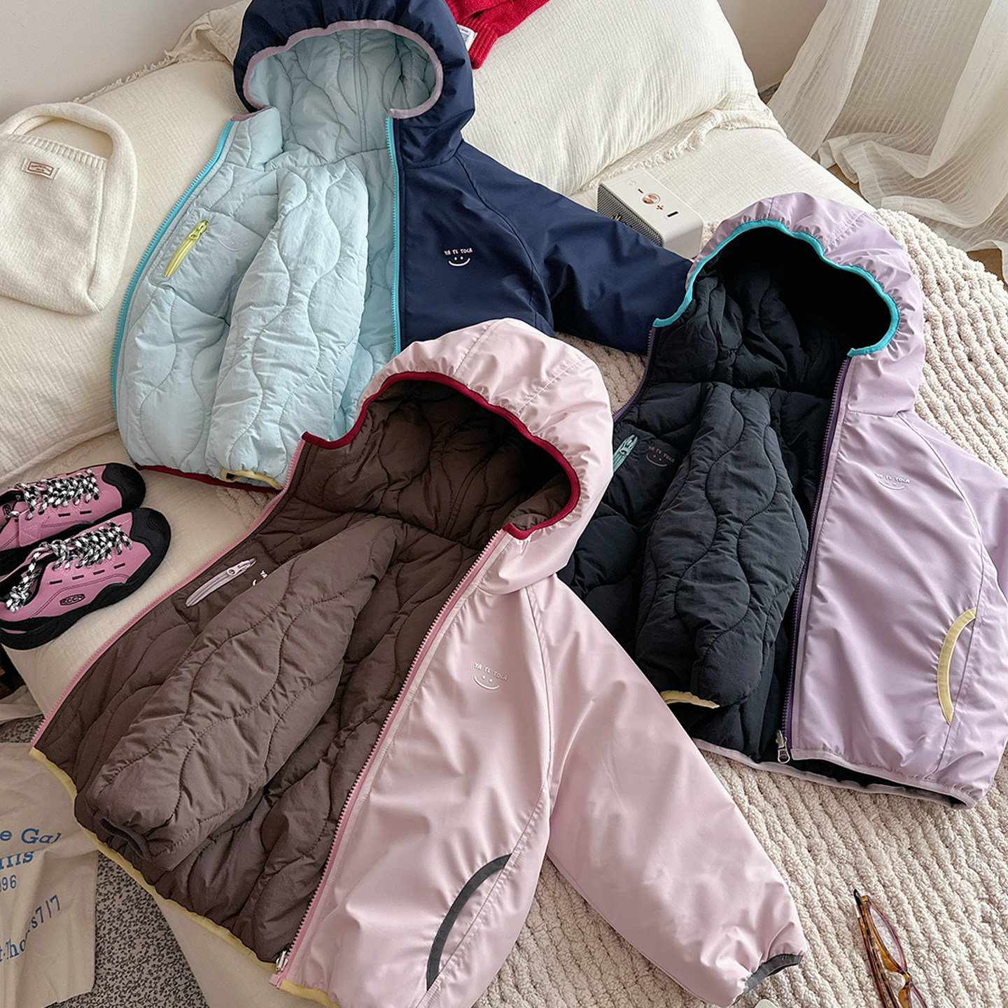 女童夹棉外套二棉秋冬2025新款双面穿三防儿童冲锋衣绗棉女孩棉服,淘宝优惠券,粉丝福利购,淘宝优惠卷