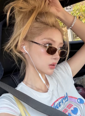 复古美式墨镜女款潮小窄方框茶色