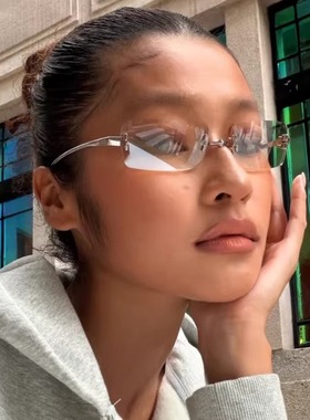 欧美gm墨镜无框水银色Y2K辣妹风