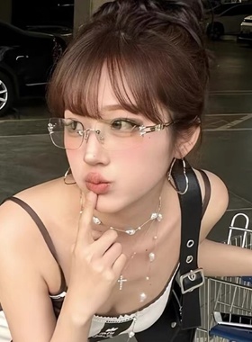 复古无边水银色Y2K辣妹太阳眼镜