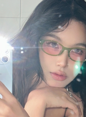 复古欧美椭圆绿色小框Y2K太阳镜