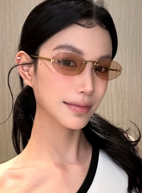 无边框浅茶色Y2K辣妹复古墨镜女