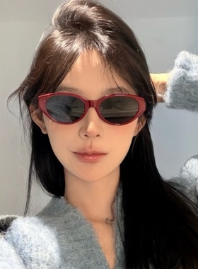 复古猫眼红色时髦高级感太阳眼镜