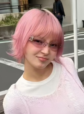 无边框粉色个性日系中古墨镜女潮