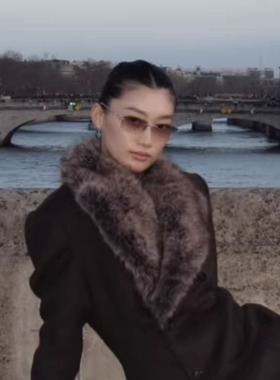 复古法式无框茶色高级猫眼太阳镜