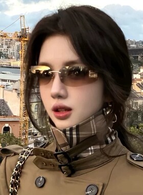 2026新款无框茶色曲面屏墨镜高级感太阳镜街拍防紫外线女韩版古早