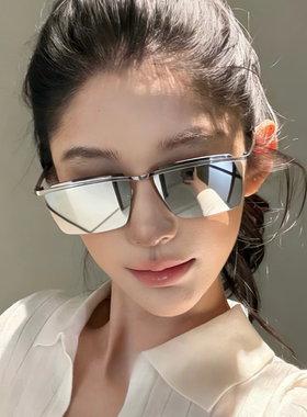 方框无框金属水银色高级感墨镜